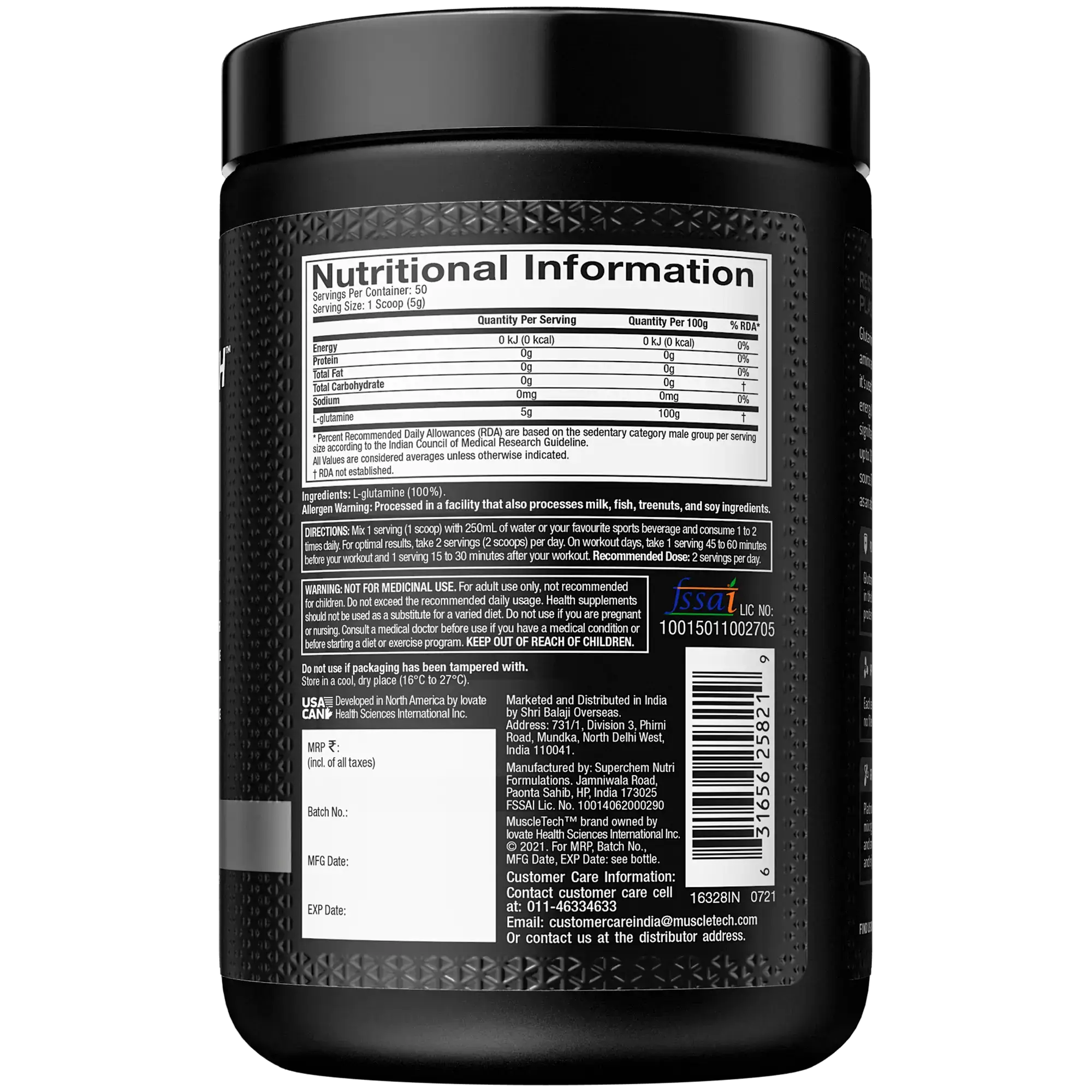 Muscletech Platinum 100% Glutamine - 60 Servings